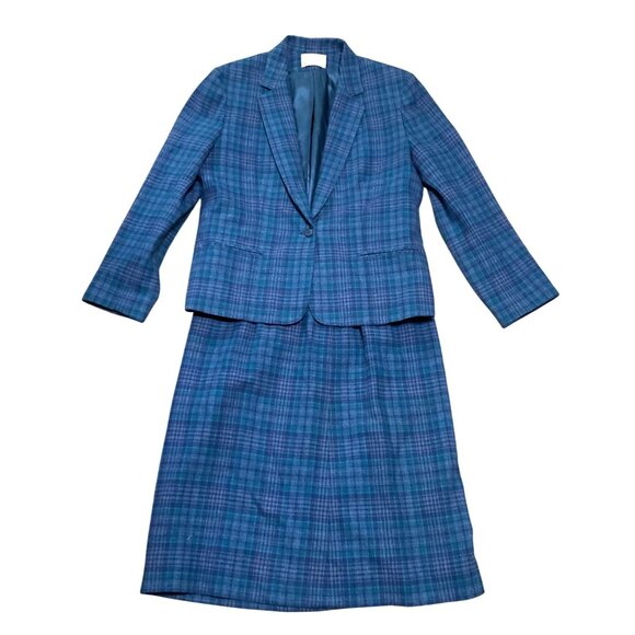 Vtg Pendleton Plaid Skirt Suit 9/10 100% Virgin Wool Blue USA Made Womens - Picture 1 of 6